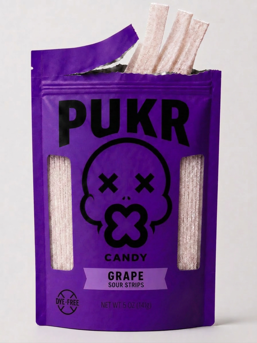 Grape PUKR sour strips packaging