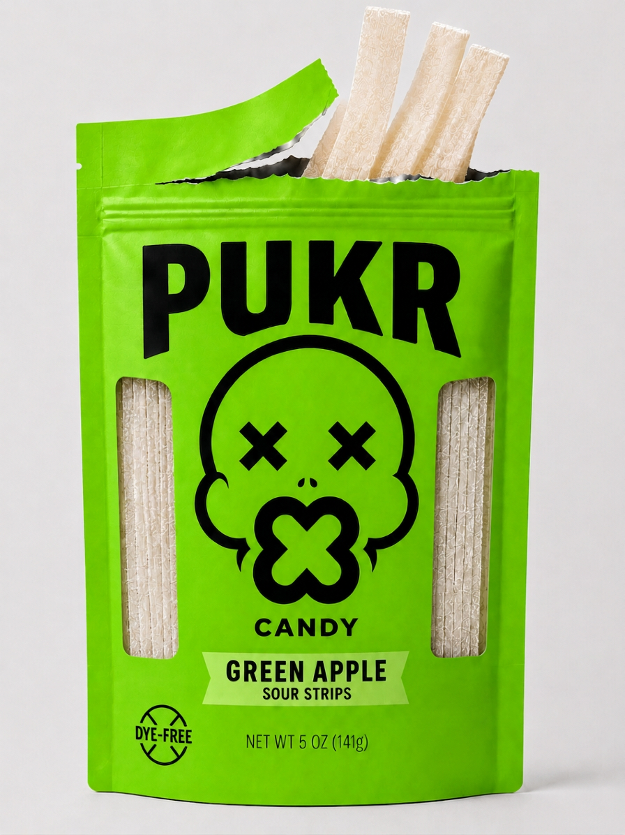 Green Apple PUKR sour strips packaging